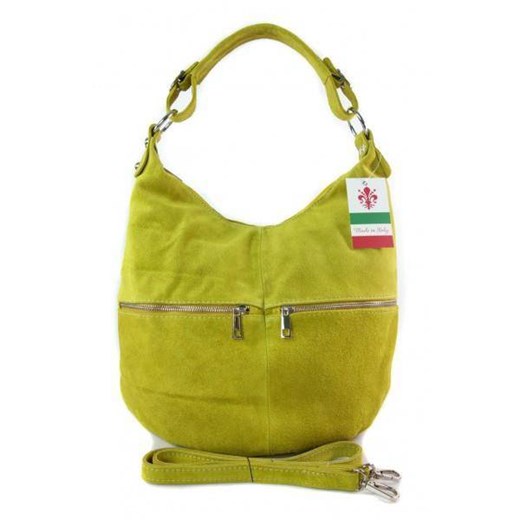 Klasyczny worek na ramię ,zamki suwaki XL A4  Shopper bag zamsz naturalny żółta  W345GL2 Kemer wyprzedaż Bagażownia.pl