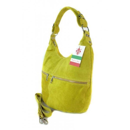 Klasyczny worek na ramię ,zamki suwaki XL A4  Shopper bag zamsz naturalny żółta  W345GL2 Kemer Bagażownia.pl wyprzedaż