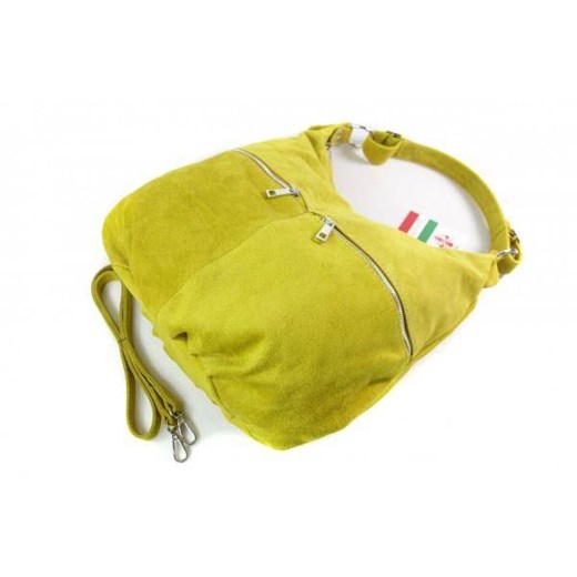 Klasyczny worek na ramię ,zamki suwaki XL A4  Shopper bag zamsz naturalny żółta  W345GL2 Kemer wyprzedaż Bagażownia.pl