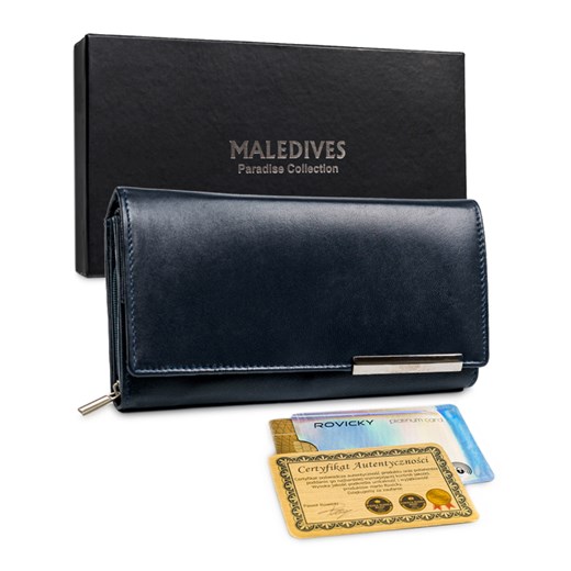 Duży portfel skórzany marki MALEDIVES, zatrzask, RFID Stop Maledives Bagażownia.pl promocja