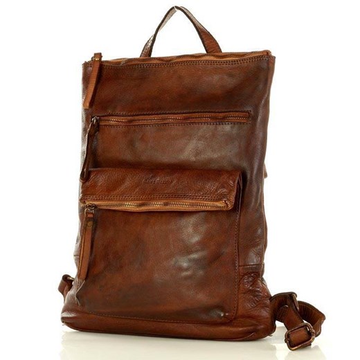 Marco Mazzini Plecak skórzany włoski backpack retro classic brąz migdałowy Kemer promocyjna cena Bagażownia.pl