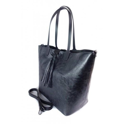 Duża torba Shopper Bag na ramię Vera Pelle  Nero czarna  SB599N Kemer okazja Bagażownia.pl