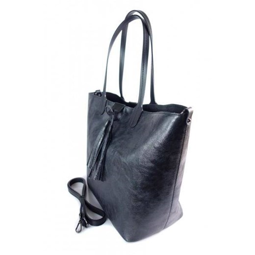 Duża torba Shopper Bag na ramię Vera Pelle  Nero czarna  SB599N Kemer okazyjna cena Bagażownia.pl