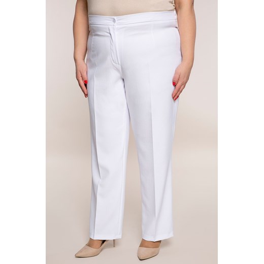 Lniane spodnie w kant w białym kolorze 54 Modne Duże Rozmiary