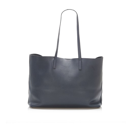 Shopper bag Yves Saint Laurent granatowa na ramię elegancka ze skóry 