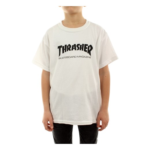 T-shirt chłopięce Thrasher biały z bawełny z napisami 