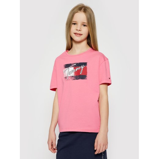 Tommy Hilfiger T-Shirt Flag Print KG0KG05909 D Różowy Regular Fit Tommy Hilfiger 10Y MODIVO