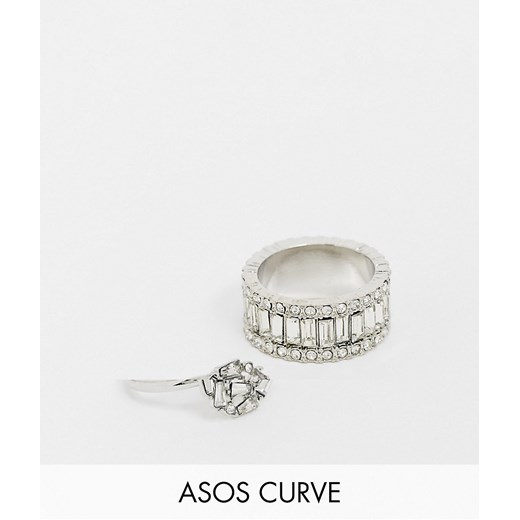 ASOS DESIGN Curve – Zestaw 2 oryginalnych pierścionków zaręczynowych w kolorze srebra-Srebrny S / M Asos Poland