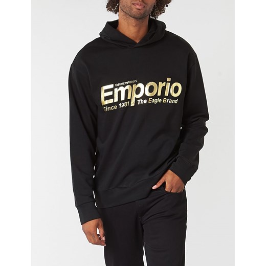 EMPORIO ARMANI czarna męska bluza z kapturem Gold Logo ze sklepu outfit.pl w kategorii Bluzy męskie - zdjęcie 110514492