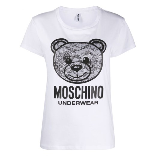 MOSCHINO - biały, damski t-shirt z misiem Moschino L outfit.pl