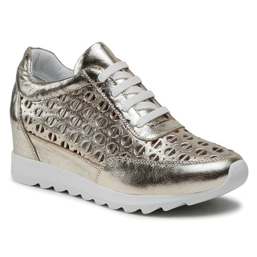 Buty sportowe damskie BADURA sneakersy z gumy srebrne sznurowane 