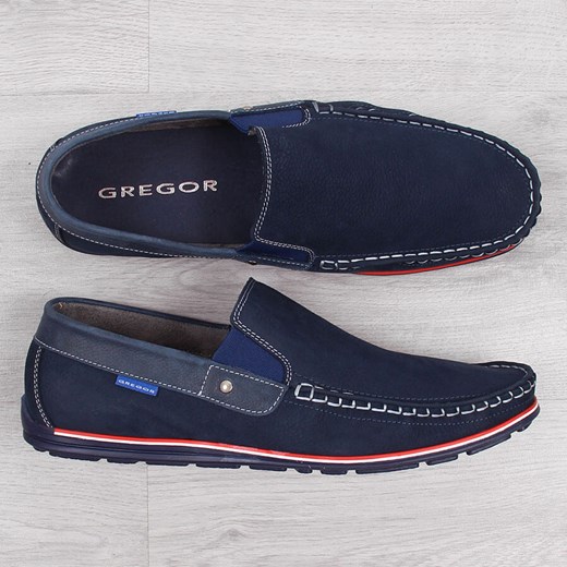 Mokasyny skórzane męskie slip on granatowe Gregor Gregor 40 okazja ButyRaj.pl