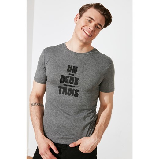 Trendyol Anthracite Men's Slim Fit Printed Short Sleeve T-Shirt Trendyol XL Factcool