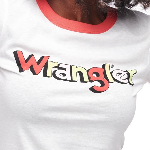 Bluzka damska Wrangler z krótkim rękawem z okrągłym dekoltem biała na wiosnę 