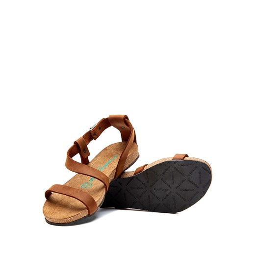 Sandały damskie Comfortfusse brązowe płaskie casual z klamrą