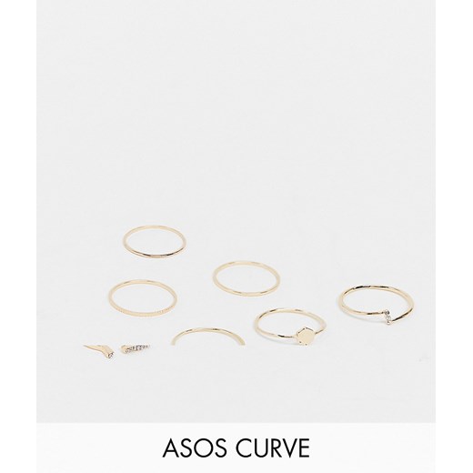 ASOS DESIGN Curve – Zestaw 7 pierścionków w kolorze złota, różne wzory-Złoty S / M Asos Poland
