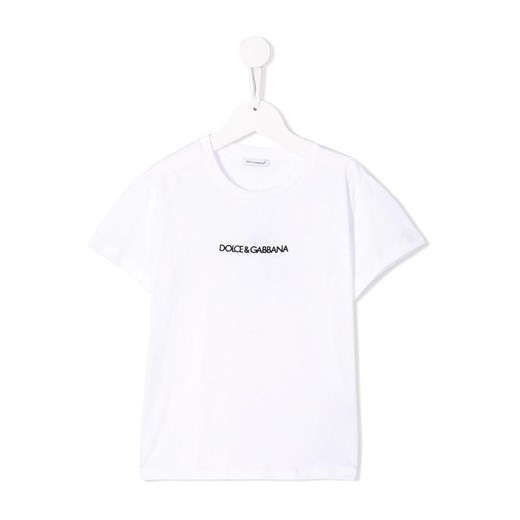 T-shirt chłopięce Dolce & Gabbana biały z napisami z krótkimi rękawami 