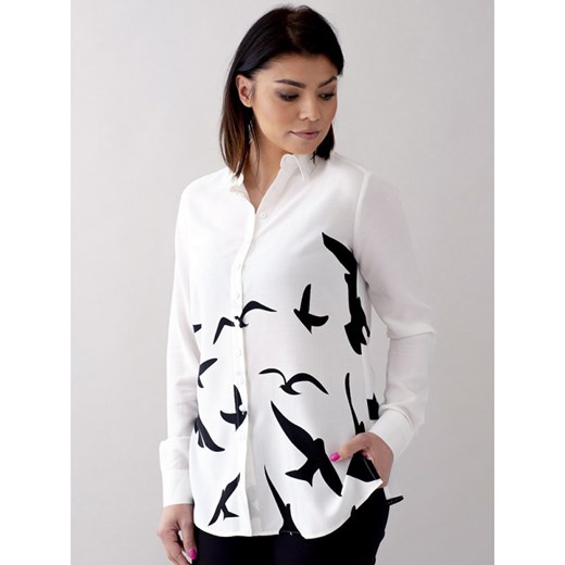 Biała bluzka oversize w duże kontrastowe ptaki Willsoor 36 okazyjna cena Willsoor