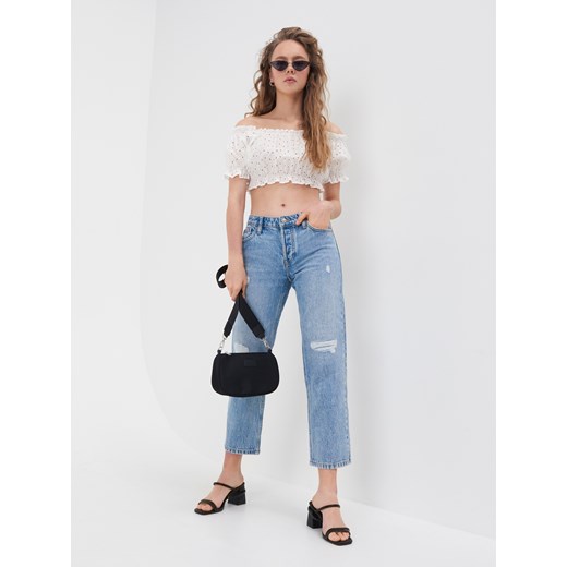 Sinsay - Ażurowy crop top - Kremowy Sinsay L Sinsay