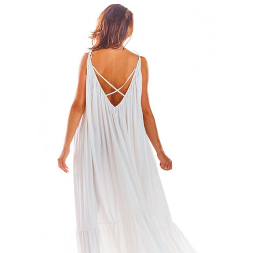 Sukienka biała AWAMA w serek trapezowa letnia na ramiączkach mini 