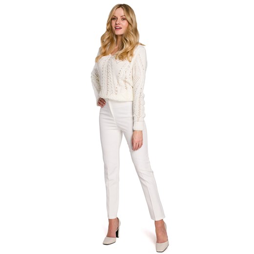 K093 Spodnie z rozcięciami z tyłu - ecru ze sklepu Świat Bielizny w kategorii Spodnie damskie - zdjęcie 110916652