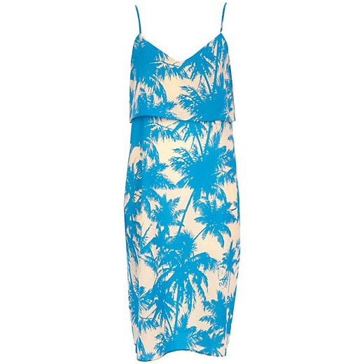 Blue palm tree print double layer slip dress river-island niebieski nadruki