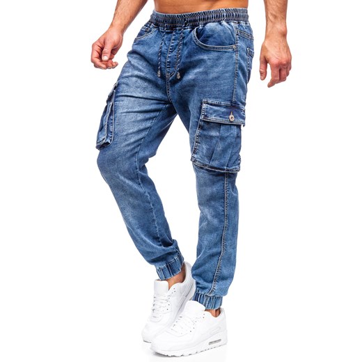 Granatowe spodnie jeansowe joggery bojówki męskie Denley K10005 36/XL okazja Denley
