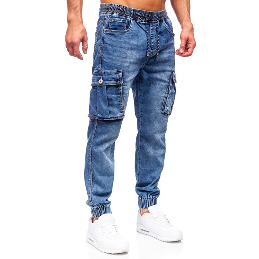 Granatowe spodnie jeansowe joggery bojówki męskie Denley K10005 33/L okazyjna cena Denley
