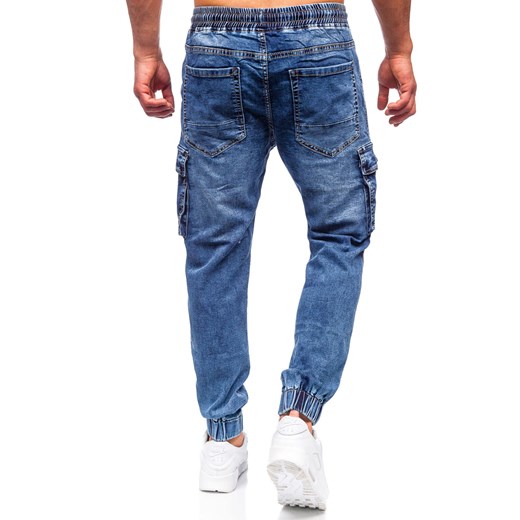 Granatowe spodnie jeansowe joggery bojówki męskie Denley K10005 30/S promocja Denley