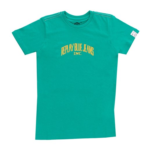 T-shirt chłopięce Replay zielony z krótkim rękawem z napisami 