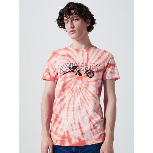 Cropp - Bawełniany t-shirt z efektem tie dye - Czerwony Cropp XXL Cropp
