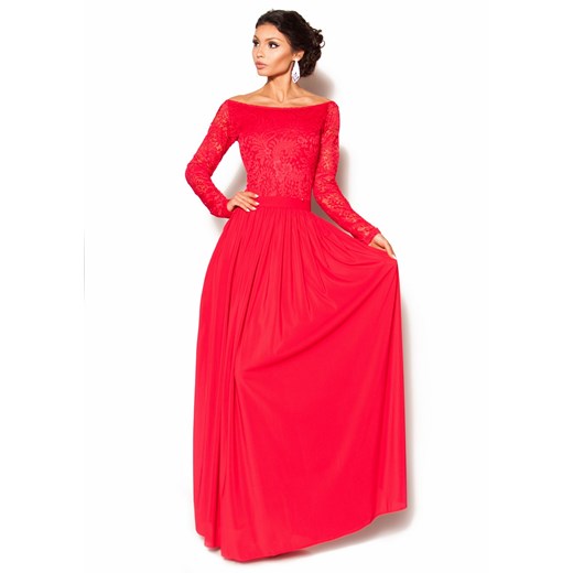 Czerwona sukienka z koronkowym rękawkiem Model:MOR-2671 Sukienkimm 38(M) M&M Studio Mody