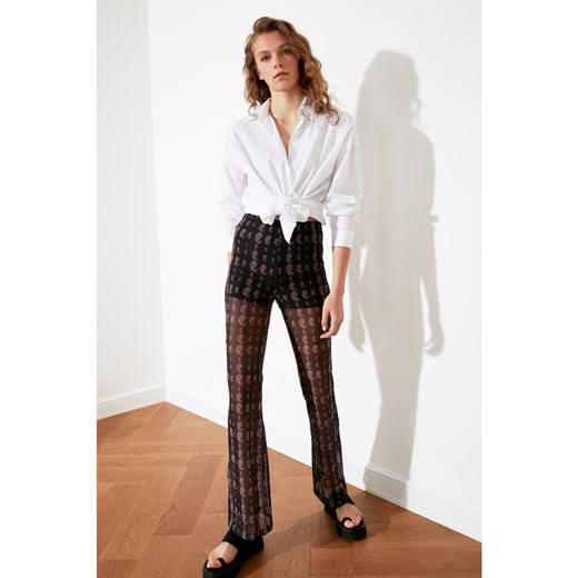 Trendyol Black Printed Tulle Flare Knitted Trousers Trendyol L Factcool