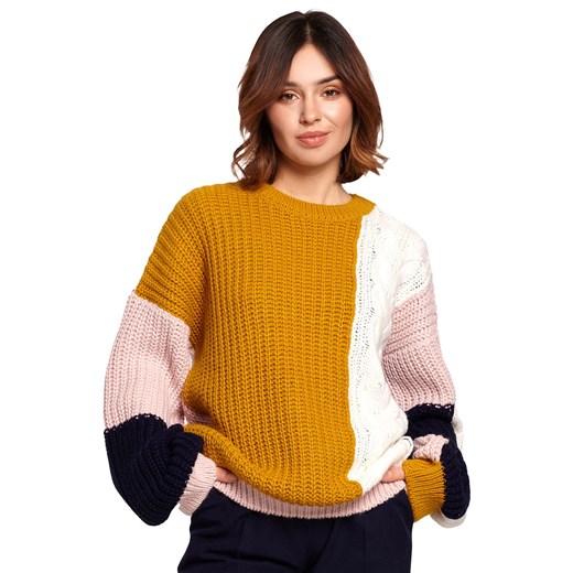 Sweter damski Be Knit wielokolorowy z okrągłym dekoltem 