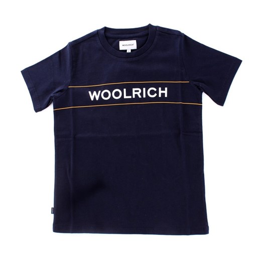 Woolrich t-shirt chłopięce granatowy z bawełny z napisami 