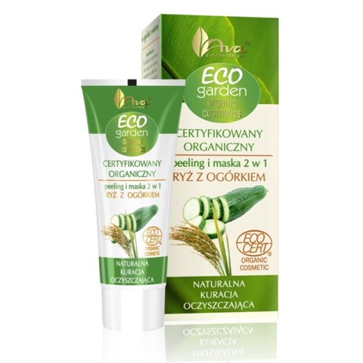 Ava Eco Garden certyfikowany organiczny peelig i maska 2w1 z ryżem i ekstraktem z ogórka kosmetyki-maya zielony krem nawilżający