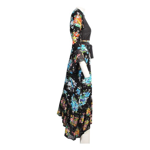 Sukienka Rixo Vintage asymetryczna z długim rękawem w kwiaty 