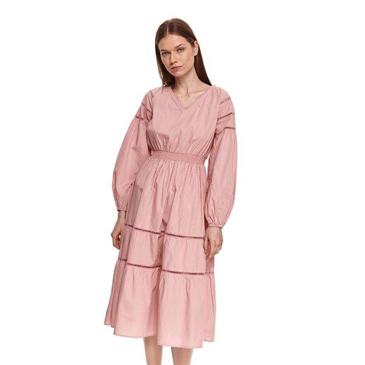 Top Secret sukienka z długim rękawem koszulowa różowa z okrągłym dekoltem midi 