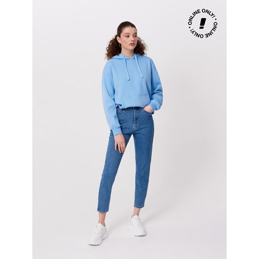 Cropp - Bluza z kapturem basic - Niebieski Cropp XS wyprzedaż Cropp