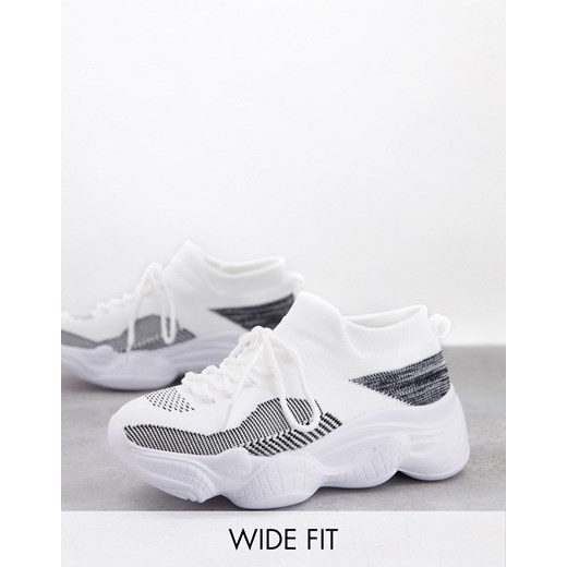 Truffle Collection Wide Fit – Białe dzianinowe buty sportowe na grubej podeszwie na szeroką stopę-Biały Truffle Collection 37 wyprzedaż Asos Poland