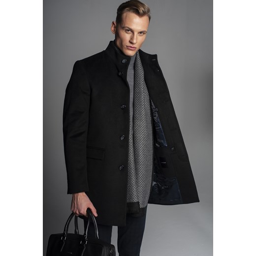 Elegancki czarny płaszcz męski z krytymi guzikami Recman HAROL Recman 50 Eye For Fashion