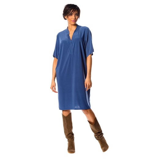 Niebieska sukienka La Fabrique Du Jean z krótkimi rękawami luźna z dekoltem v na co dzień 