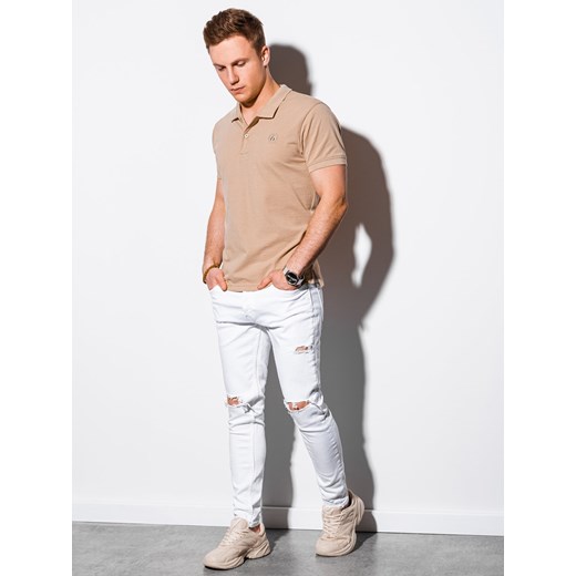 Ombre t-shirt męski beżowy z krótkim rękawem