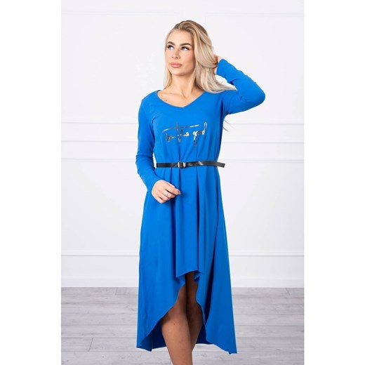 Dress with a decorative belt and an inscription mauve-blue Kesi One size Factcool
