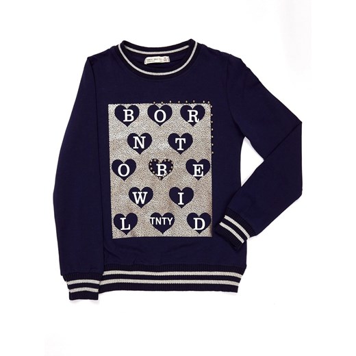Navy blue sweatshirt with pearls and a print for a girl Fashionhunters 128 Factcool