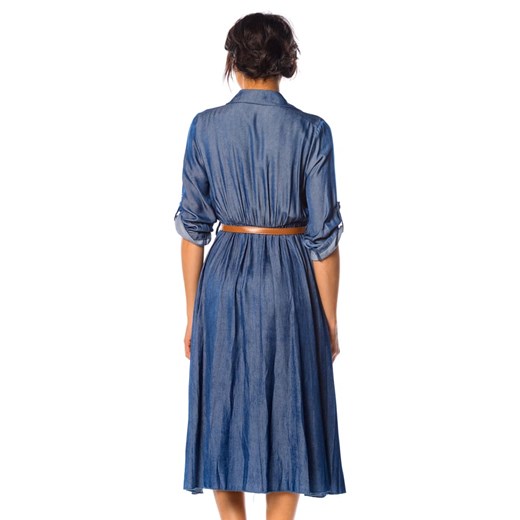 Niebieska sukienka La Fabrique Du Jean koszulowa w serek 