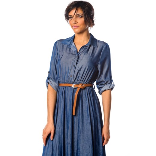 Sukienka La Fabrique Du Jean na co dzień niebieska z długim rękawem w serek midi 