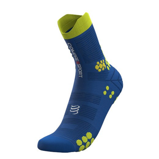 COMPRESSPORT Skarpetki do biegania trailowe ProRacing Socks v3.0 niebiesko-żółte Compressport T3 tricentre.pl