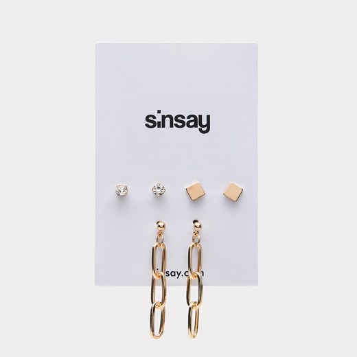 Sinsay - Zestaw 3 par kolczyków - Złoty Sinsay Jeden rozmiar okazja Sinsay