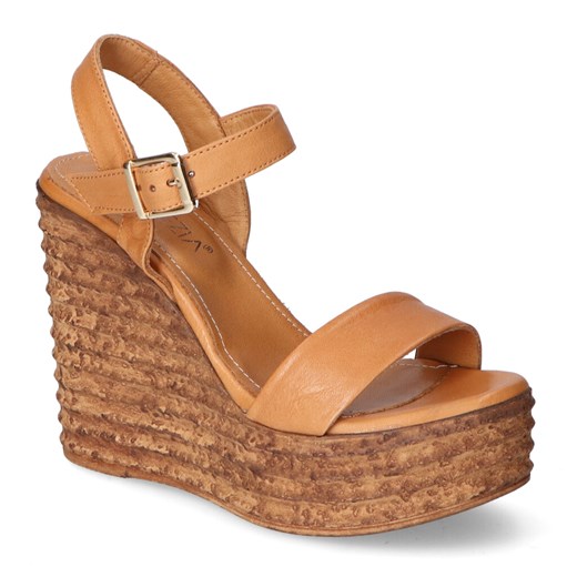 Espadryle damskie Venezia ze skóry z klamrą na koturnie